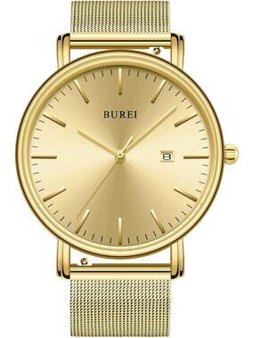 Men's Gold Classic Mesh Strap Minimalist Analog Quartz Waterproof Wrist Watch